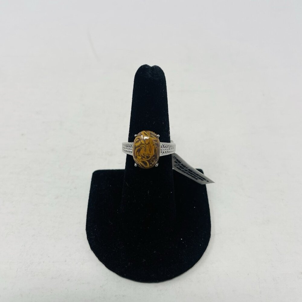Shop LC Size 7 Indian Script Stone Stainless Steel Ring Brown TGW 5.60 cts 5096